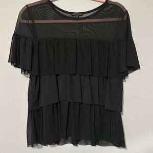 Black Ruffle Tiered Mesh Y2K Top M